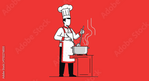 Culinary Professional Prepares a Dish in a Kitchen Environment with Boiling Pot