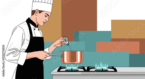 Culinary Professional Meticulously Checks The Recipe Temperature In The Kitchen