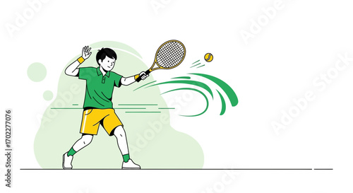 Energetic Tennis Player Hitting Ball, Dynamic Action Stroke, Sport and Leisure Activity