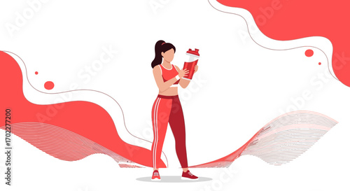 Energetic Woman Holding A Shaker Full Of Beverage Ready For Training And A Healthier Lifestyle