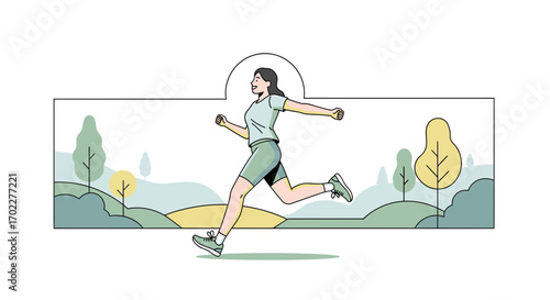 Energetic Woman Running Through Park, Achieving Fitness Goals With Healthy Lifestyle