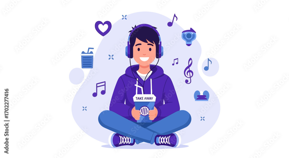Fototapeta premium Enjoying Music And Snacks: A Chill Lifestyle For Trendy Young Person