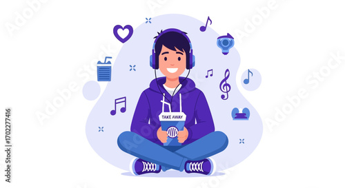 Enjoying Music And Snacks: A Chill Lifestyle For Trendy Young Person
