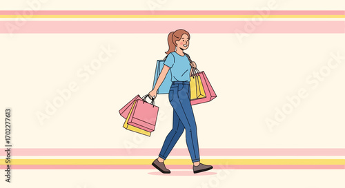 Enthusiastic Shopper Carrying Vibrant Shopping Bags After A Purchase in The Store