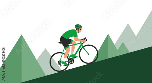 Cyclist Climbing Hills Representing Bravery and Endurance in Mountainous Terrain Illustration