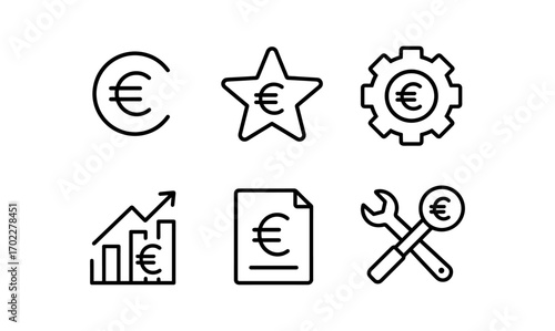 Euro symbol icons with line art style for finance and business concepts