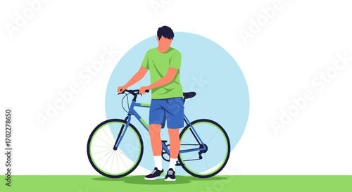 Cyclist Stands Next To His Bike In An Isolated Environment, Ready To Ride, Fitness