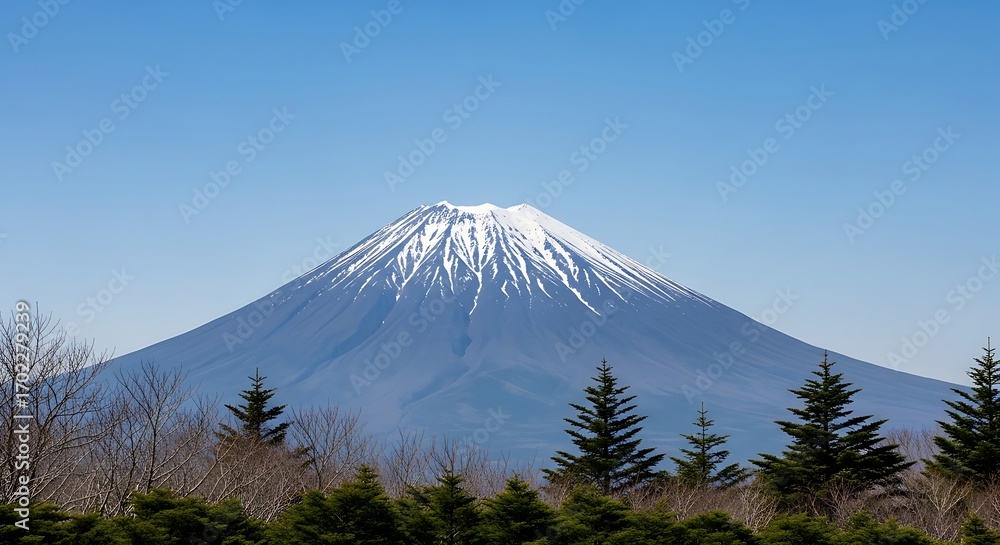 Fototapeta premium Iconic Mount Fuji Volcano Against a Clear Blue Sky.