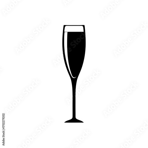Silhouette of a champagne flute on white on transparent background