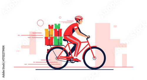 Delivery Courier Cycling Along With Packages, Representing Shipping, Fast, and Swift Transport