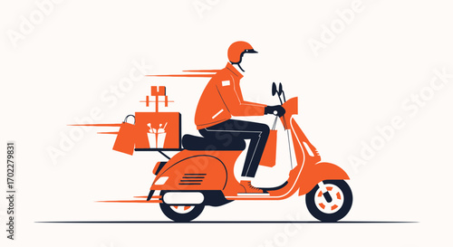 Delivery Service Icon: A Courier Riding a Scooter, Representing Food Delivery and Logistics