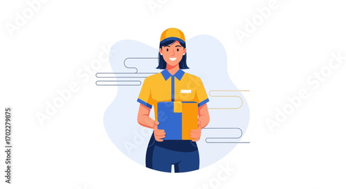 Delivery woman holding a package ready for shipment vector illustration concept