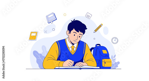 Diligent Student Concentrating On Studies, Writing, and Assimilating School Curriculum