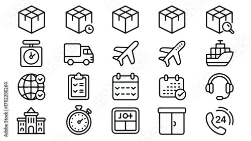 Delivery service icons package tracking transport logistics