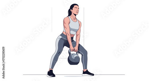 Fitness Enthusiast Performing Kettlebell Exercise and Achieving Athletic Strength