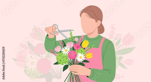 Floral Artisan Crafting A Bouquets With Precision And Artistic Finesse