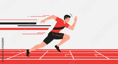 Dynamic illustration of a sprinting athlete on a race track ready to compete in a sport
