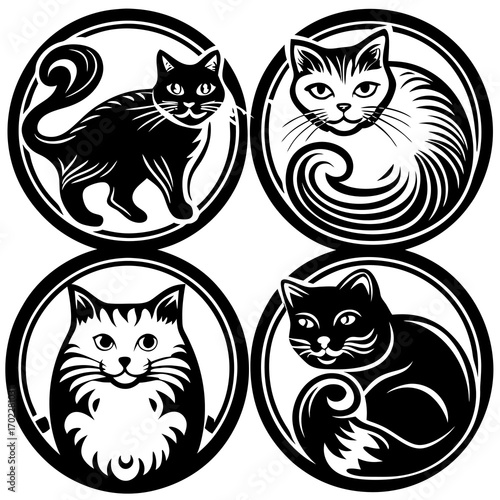 set of cats silhouettes