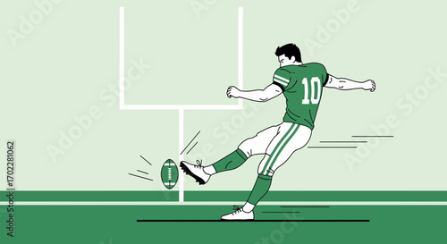 Football Player Kicking Ball Towards Goal Post In Stylized Illustration