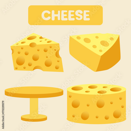 Cheese Vector Illustration Realistic Dairy Food Icon, Cartoon Cheese Slice, in Flat Design