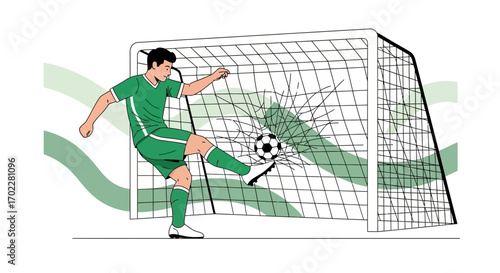 Footballer Blasting Goal, Soccer Player Kicking Ball, Striking Powerful Shot