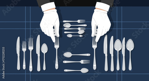 Formal Table Setting Illustration Depicting Utensils Arranged Elegantly For Dinner