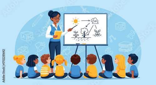 Educator Presents Ecological Cycle To Young Students In Class With Clear Diagrams