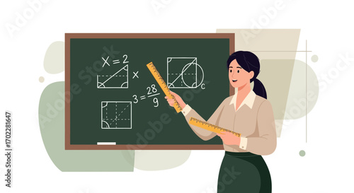 Educator Teaching Mathematics Explaining Geometric Concepts on a Chalkboard in the Classroom