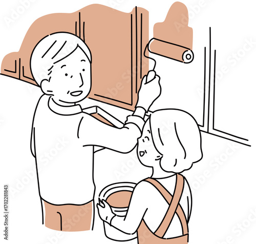 DIYを楽しむ老夫婦_単色