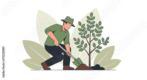 Gardener Planting A Sapling Depictes Environmental Preservation And Sustainable Efforts