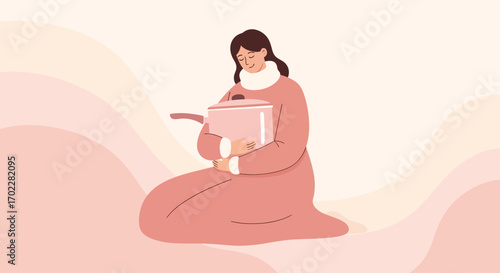 Gentle Moment of Woman Holding Pot with Loving Hands in Soft Harmony