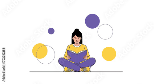 Girl Reading A Book While Sitting, Enjoying the Calmness Of Her Reading Time