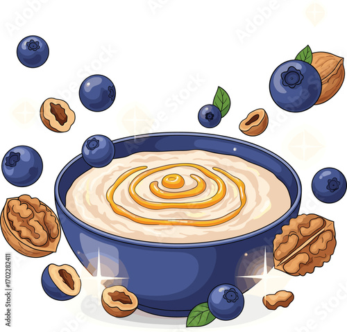 Fantasy Porridge with Floating Berries and Magical Glow