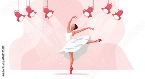 Graceful Ballet Performer Dancing Under Red Spotlights In A Pink Hued Stage Setting