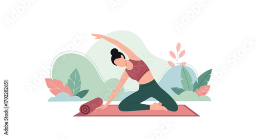 Elegant Woman Performing a Yoga Pose in a Relaxing Outdoors Environment for Wellness
