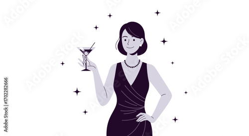 Elegant Woman Holding Martini In A Stylish Dress At A Sophisticated Celebration