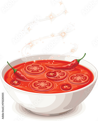 Fantasy Tomato Soup with Floating Tomatoes and Sparkles