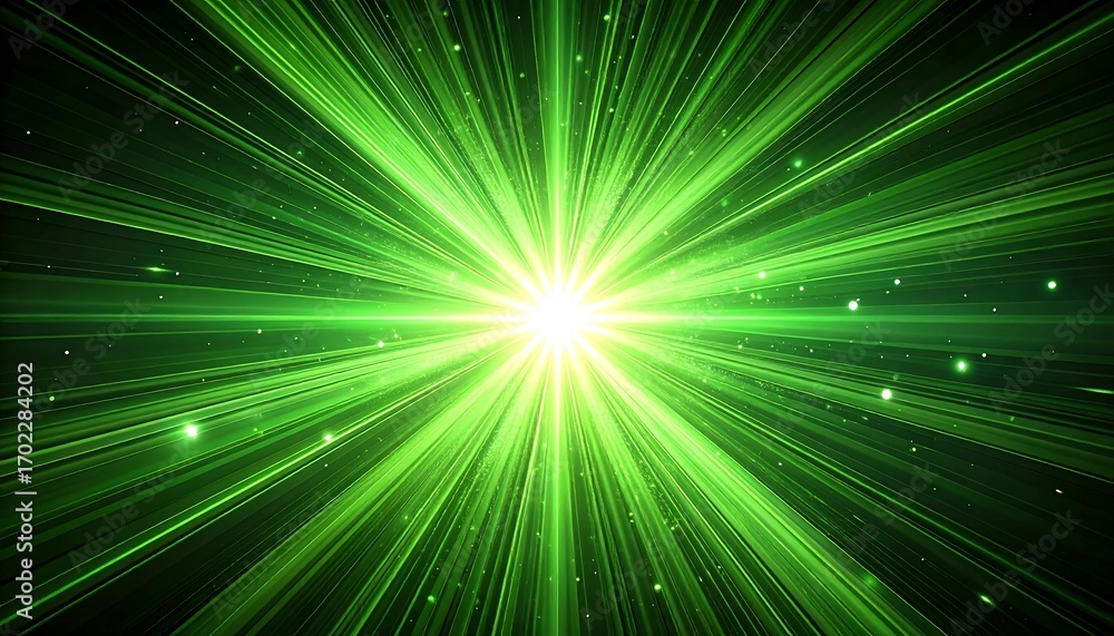 Obraz premium Green Laser Burst Abstract Background.