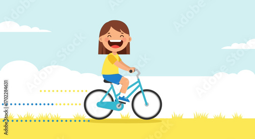 Happy Child Biking Outside In Sunlight, Joyful Ride, Fresh Air, Weekend Outdoors Activity