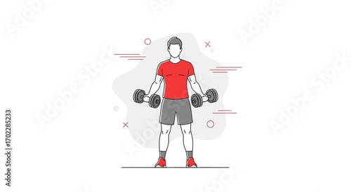 Illustration of a Man Lifting Dumbbells Ready to Workout for Fitness and Health