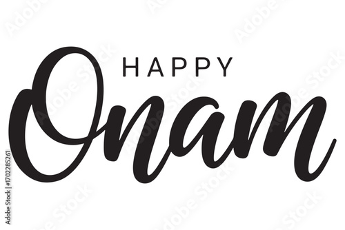 Elegant happy onam typography isolated on white background, perfect for greeting cards, banners, and festive designs celebrating the harvest festival vector illustration