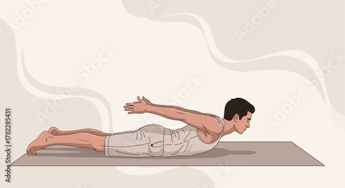 Illustration of a Man Performing Yoga Pose on a Mat, Healthy Lifestyle Concept