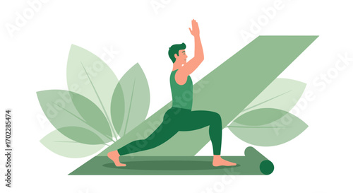 Illustration of a man practicing yoga pose, good for wellness and healthy lifestyles