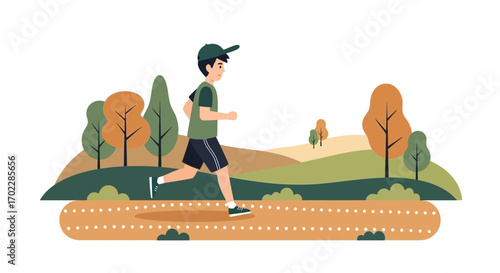 Illustration of a Man Running in a Park Promoting a Healthy and Active Lifestyle