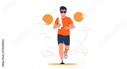 Illustration of a man running outdoors during the daytime, healthy lifestyle