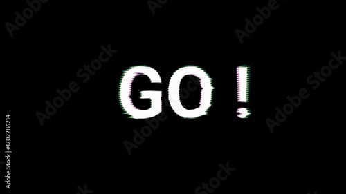 Energetic digital countdown 3 2 1 Go! animation in glitch style, bold 4K typography with futuristic distortion and dynamic motion effect.