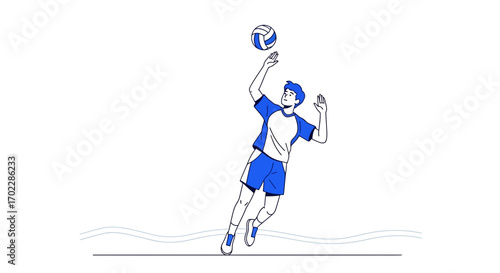 Illustration of a Man Spiking a Volleyball, Sports and Recreation Concept Graphics