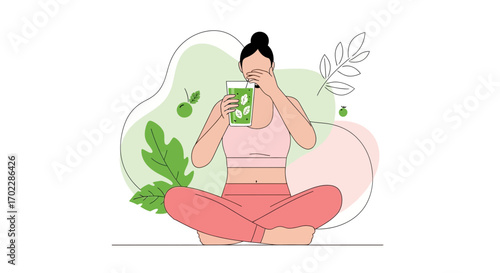 Healthy Lifestyle: A Woman Relaxes While Enjoying a Smoothie in a Peaceful Setting