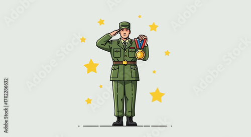 Honoring Bravery: A Soldier's Salute And Commendation of Valor With Golden Medal
