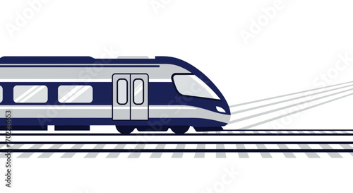 Illustration of a Modern High-Speed Train in Motion on Tracks, Isolated on White